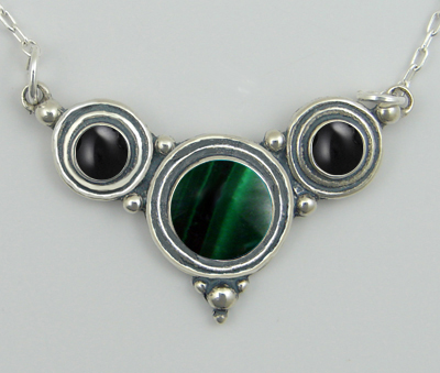 Sterling Silver Necklace Malachite And Black Onyx